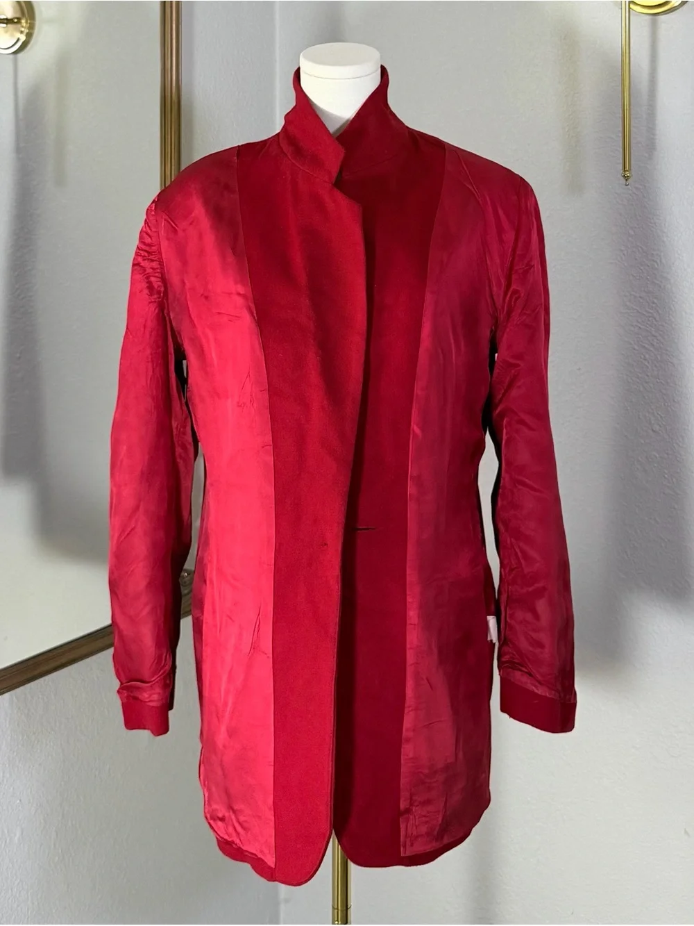 VTG Lands End 75% Wool 25% Cashmere Red Oversized Blazer Jacket Size 14 Academia